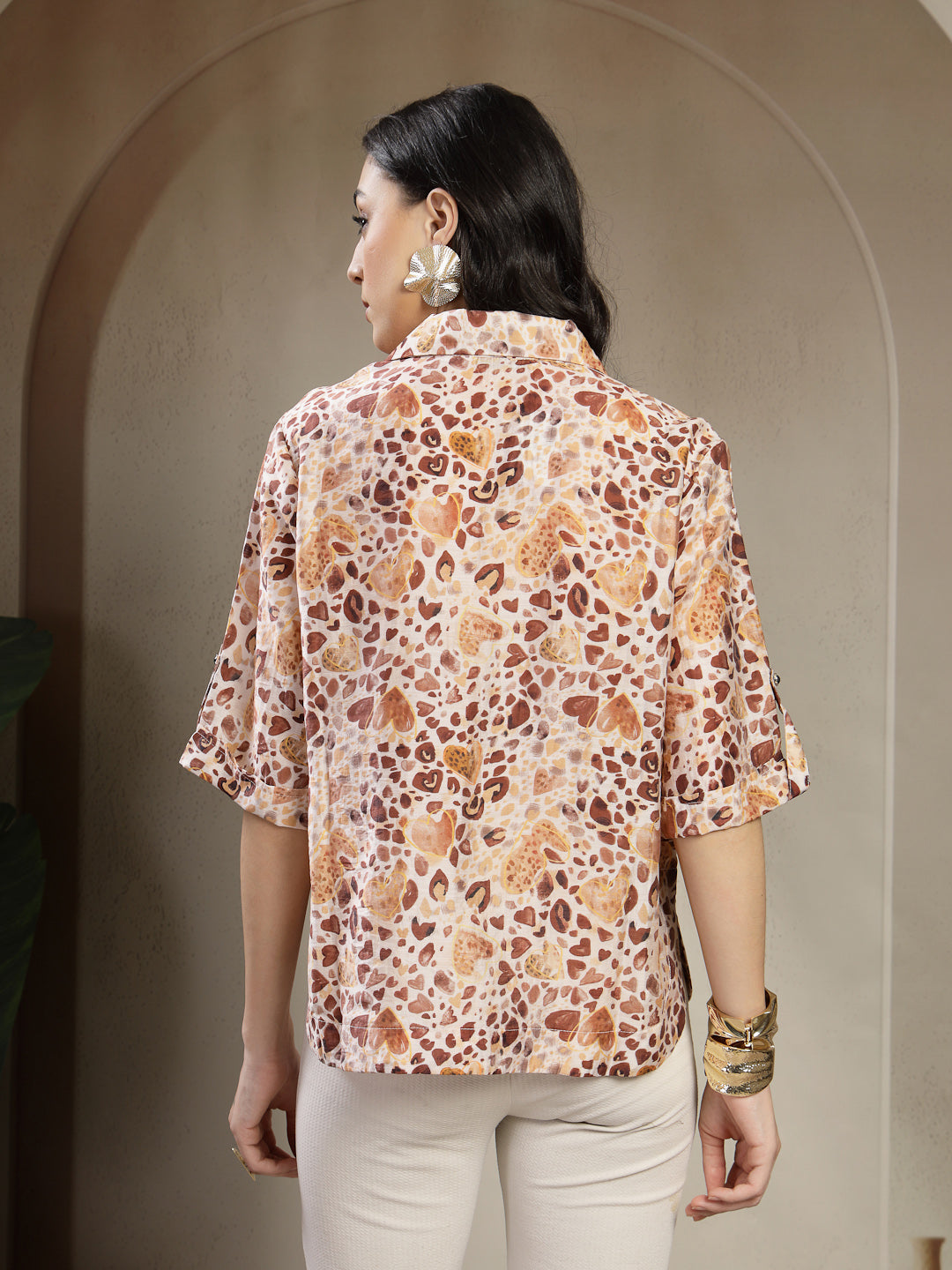 Gipsy Brown Rayon Printed V-Neck Tunic