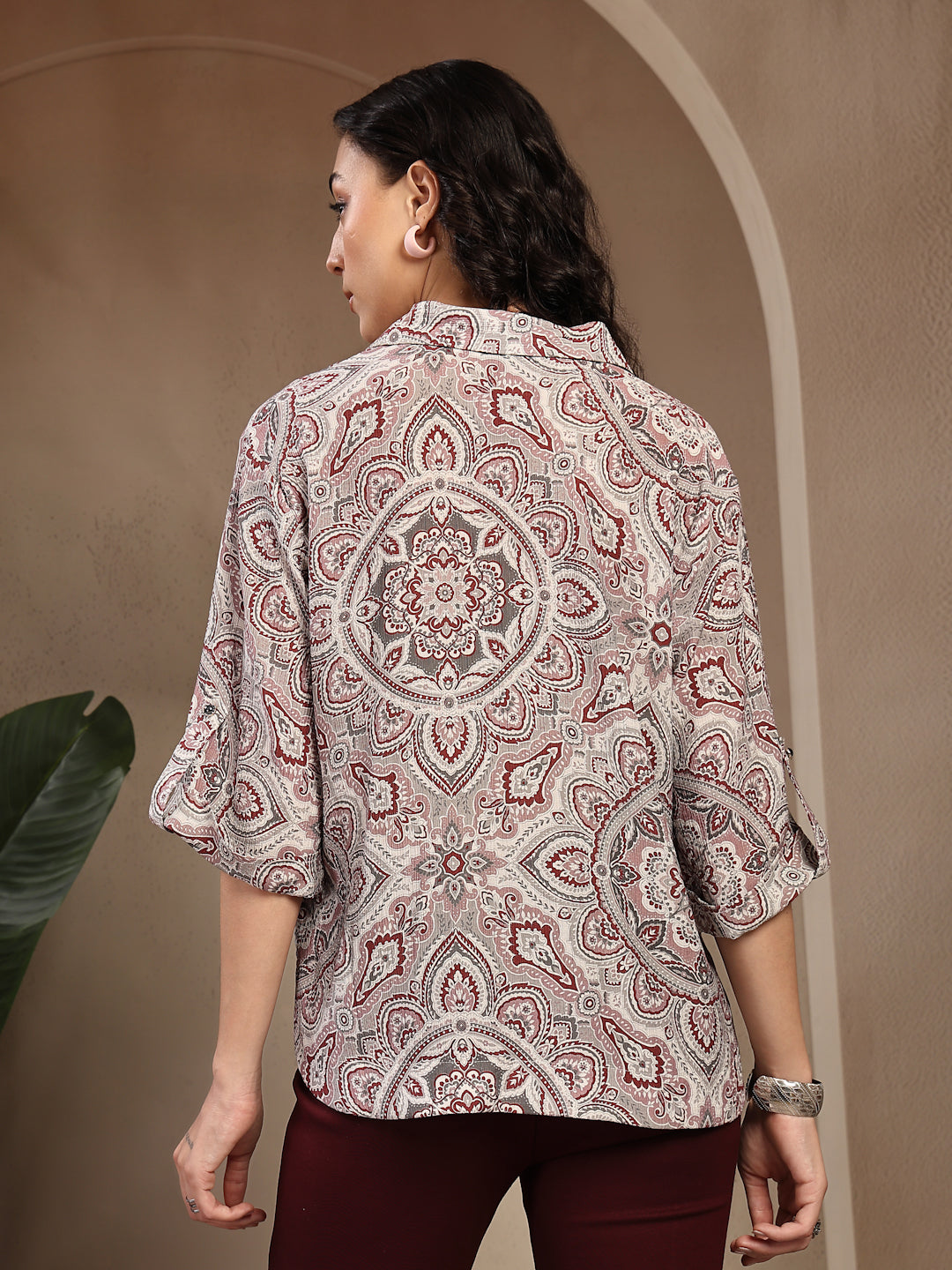 Gipsy Brown Rayon Printed V-Neck Tunic