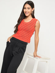 Madame Chain Accented Sleeveless Red Knitted Top