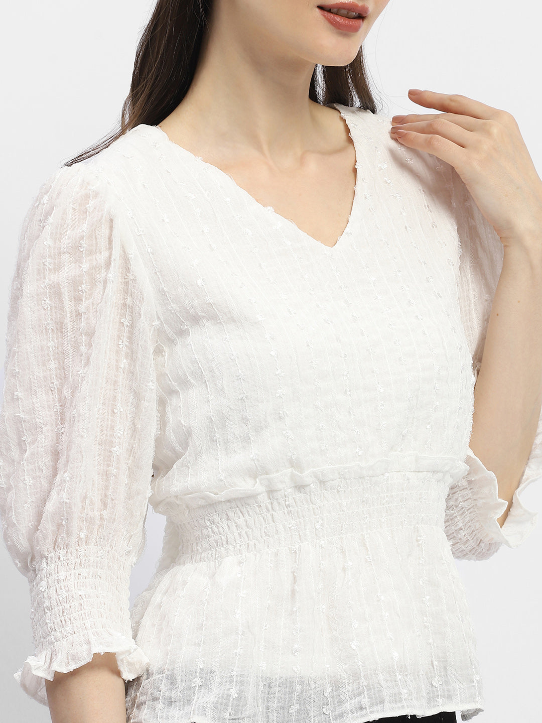 Madame Shimmery Off-White Peplum Top