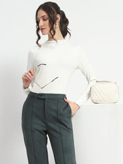 Madame High Neck Full Sleeve Solid White Top