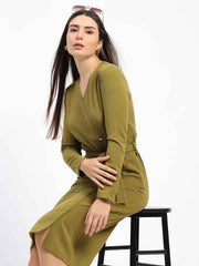 Madame Belted Buttoned Green Dress