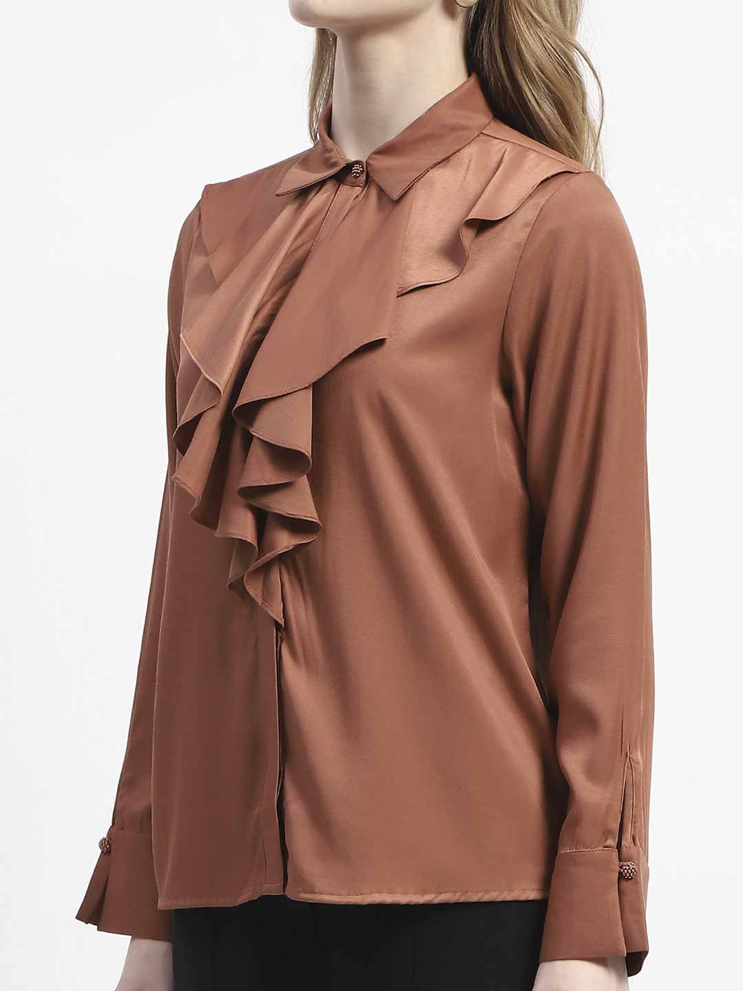 Madame Ruffle Collar Solid Rust Shirt