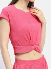 Madame Textured Hot Pink Knotted Co-Ord Set