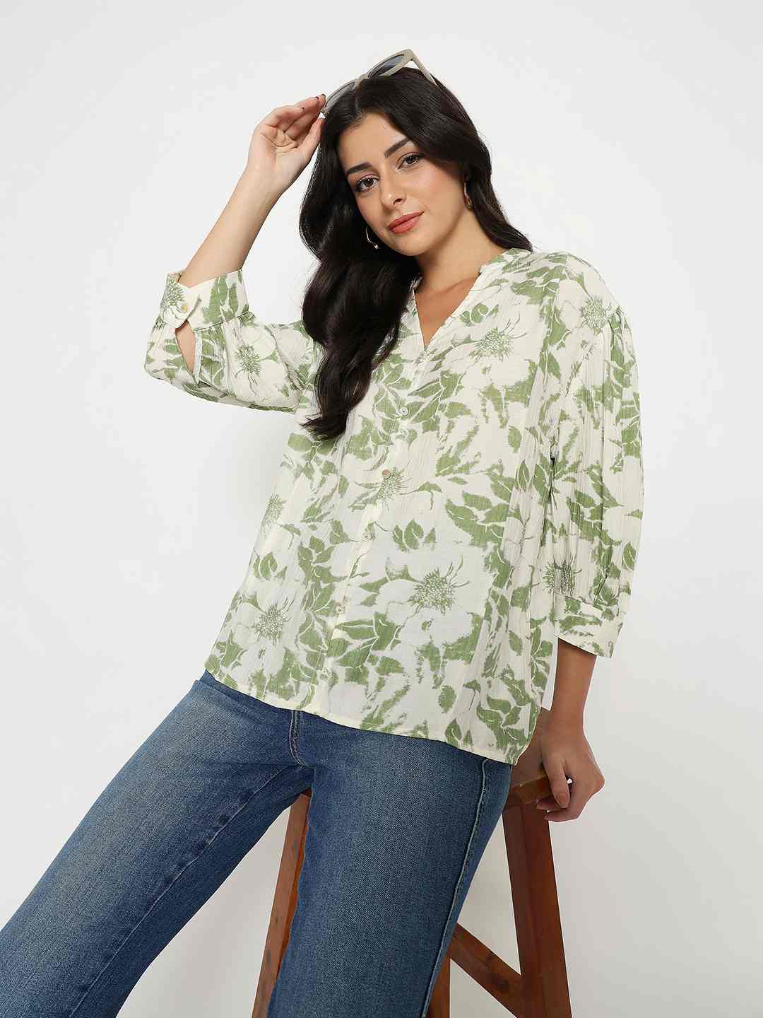 Madame Ladies Western Top H/S M5S18837 014 Green - Goyalsons ShopMax