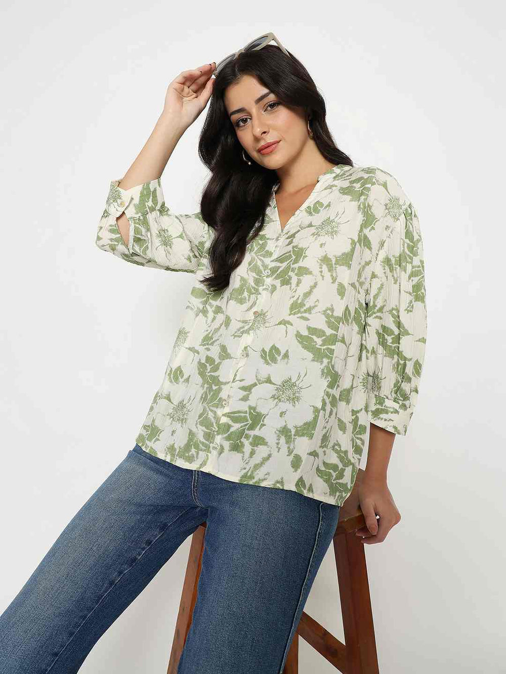 Madame Ladies Western Top H/S M5S18837 014 Green - Goyalsons ShopMax