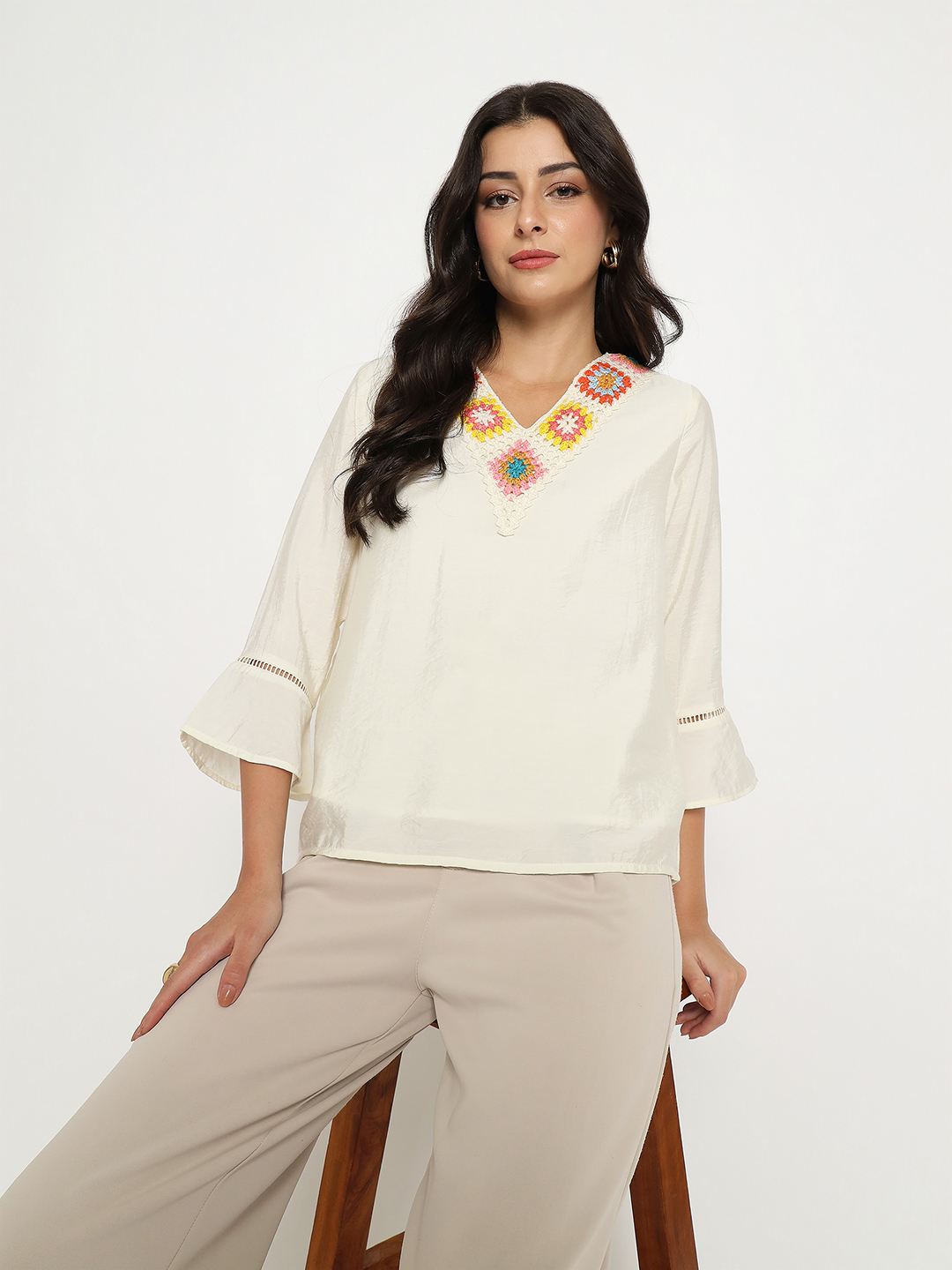 Madame Ladies Western Top H/S M5S18732 001 Beige - Goyalsons ShopMax