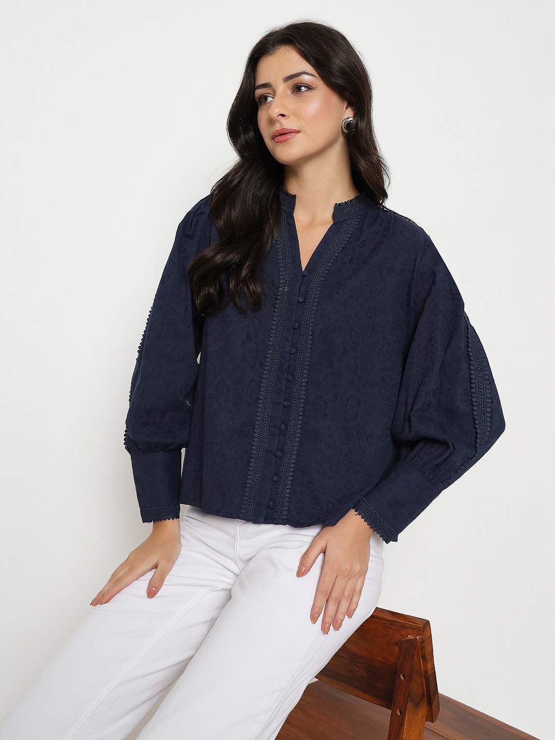 Madame Ladies Western Top H/S M5S18722 026 Navy