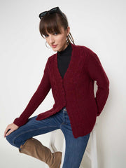 Madame Maroon Cable Knit Acrylic Cardigan