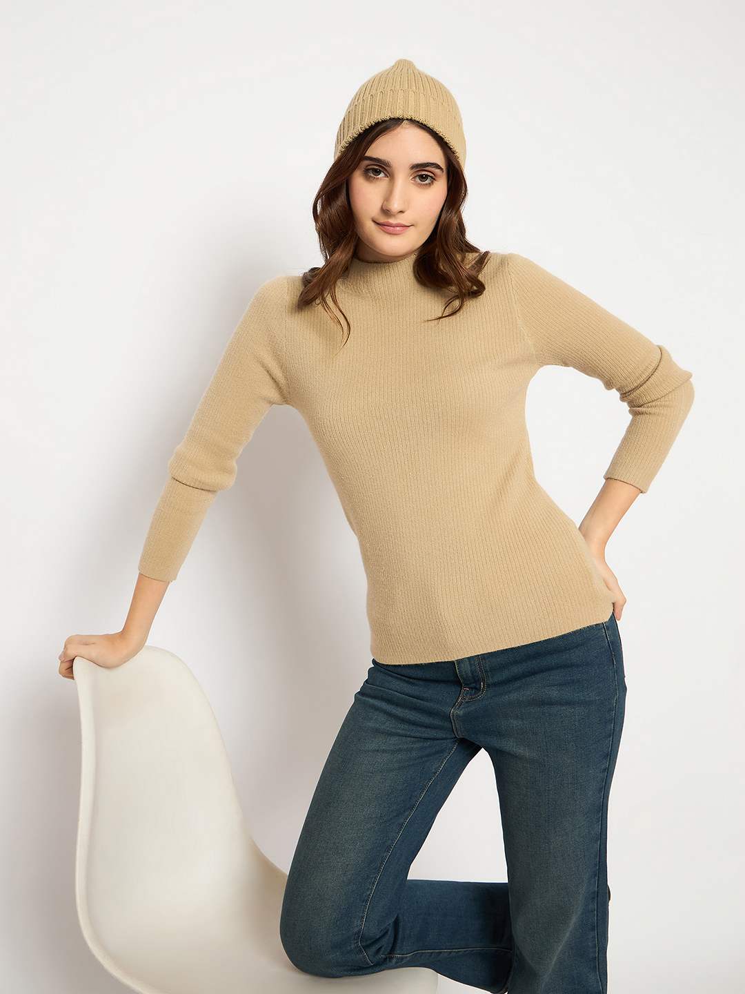 Madame Turtle Neck Full Sleeve Brown Sweater