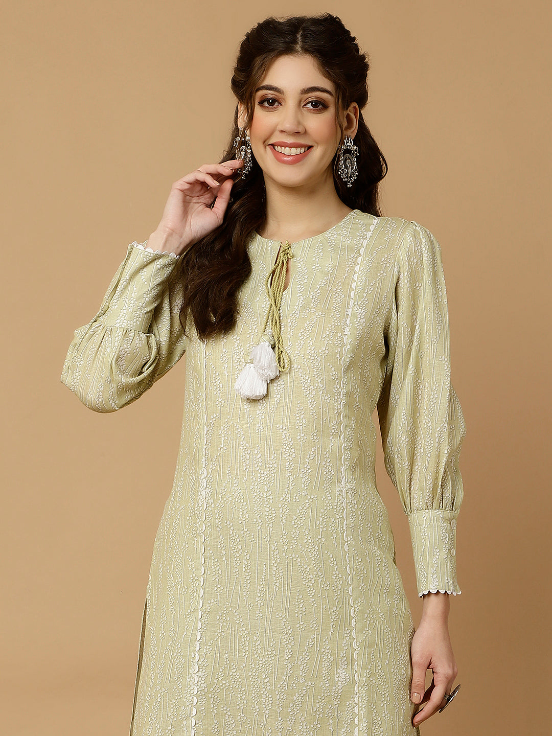Jaipur Kurti Ladies Western Kurti 2Pcs Set 1C23Kpntr008 Limeyellow