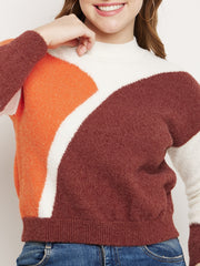Madame Brown Colourblocked Round Neck Sweater