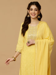 Jaipur Kurti Ladies Western Kurti 3Pcs Set 1C23Kptdr0018 Yellow