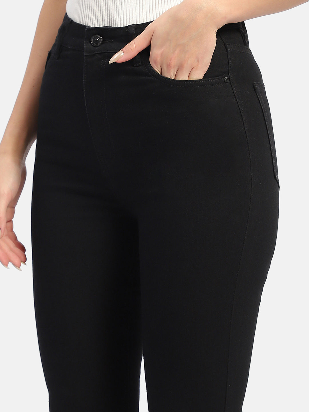 Madame Solid Black Flared Denim Jeans