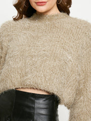 Madame Beige Shimmery Feather Knit Sweater