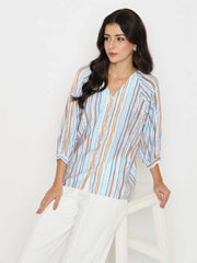 Madame Striped Rayon Blend Blue Top