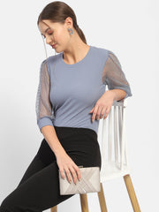 Madame Knit Sleeve Grey Regular Top