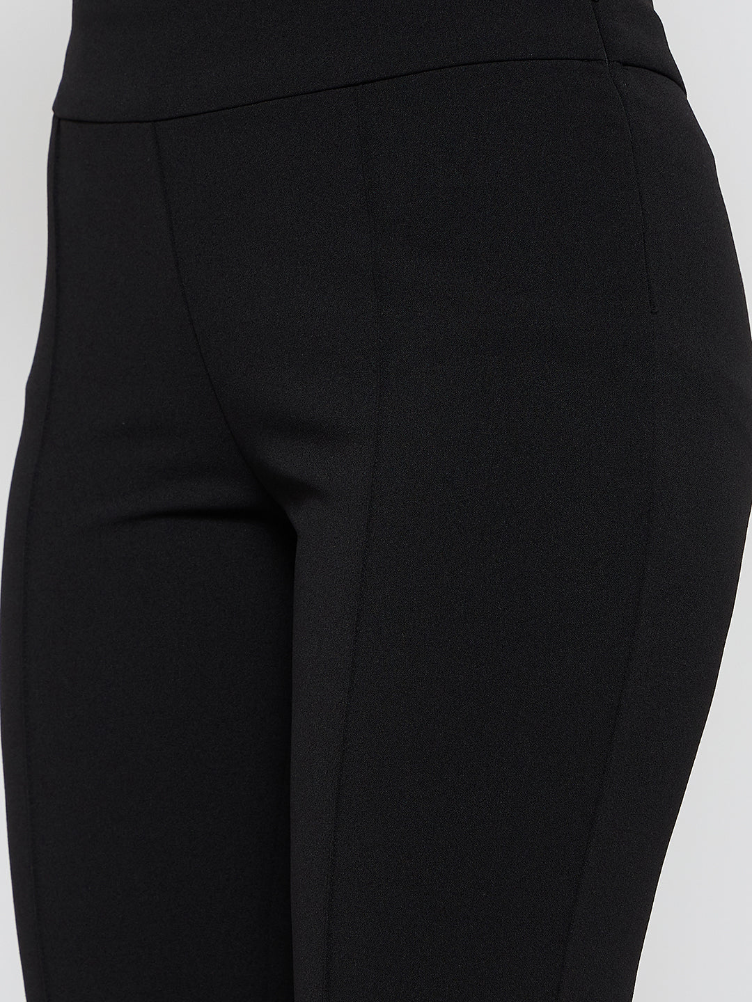 Madame Pleat Detailed Solid Black Flared Trousers