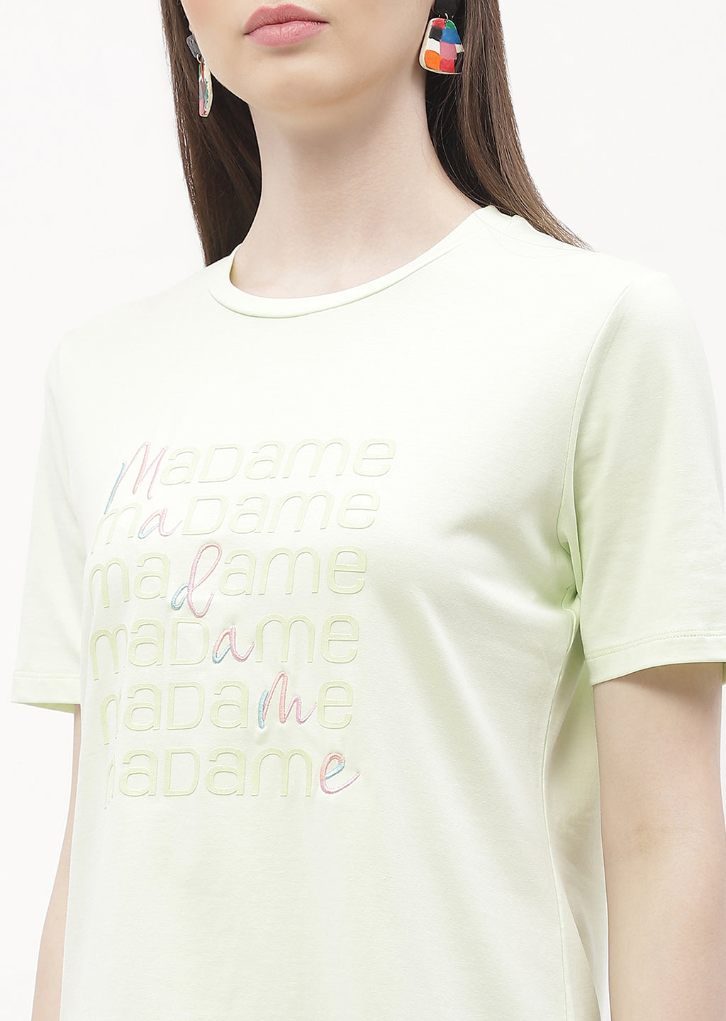 Madame Logo Print Neon Green Regular T-Shirt