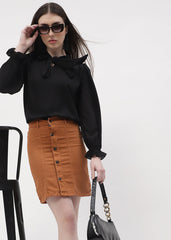 Madame Applique Adorned Black Poet Sleeve Top