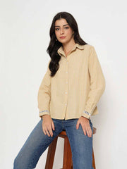 Madame Textured Embroidered Accents Beige Shirt