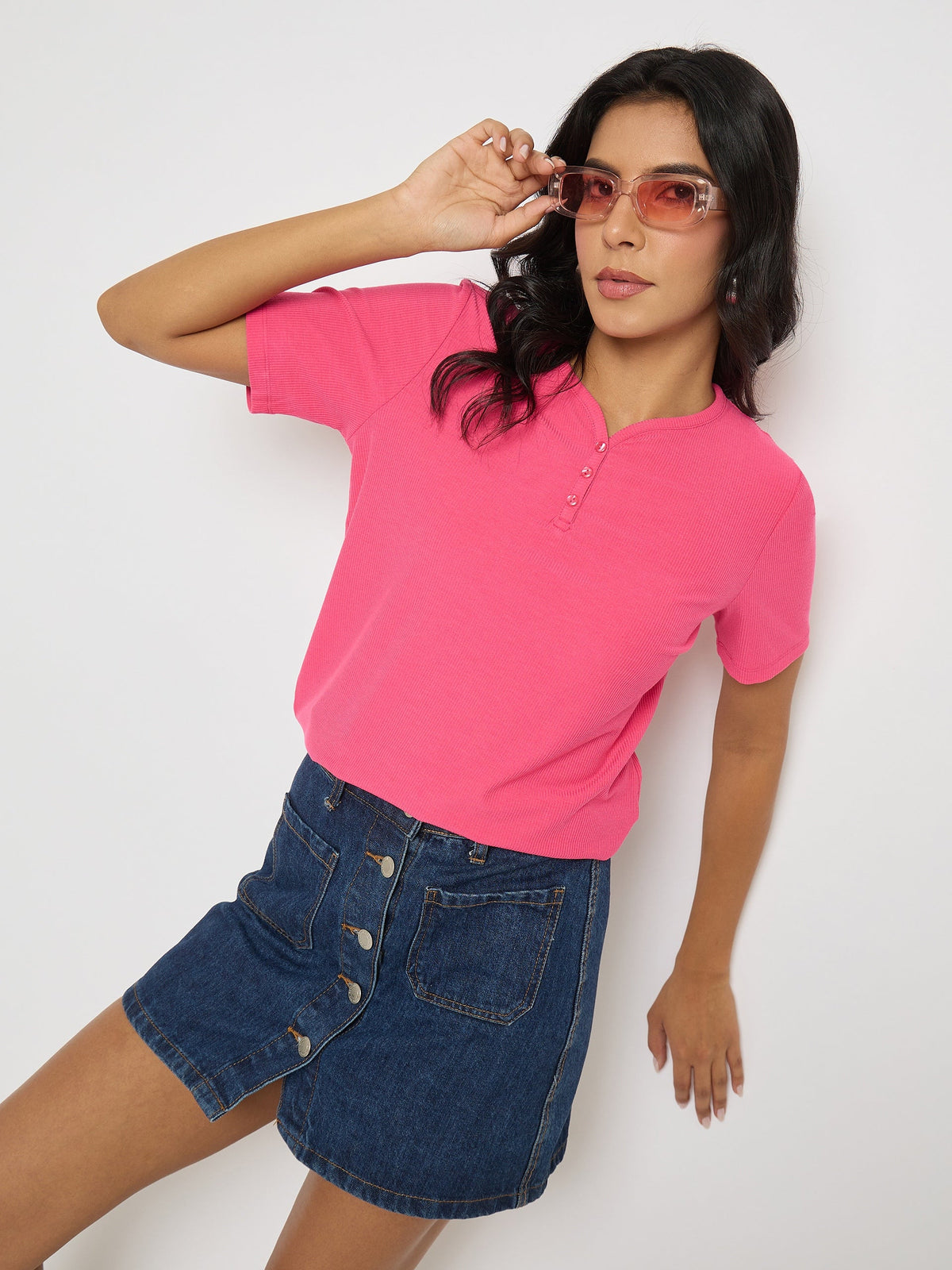 Madame Ladies Western Top H/S M5S11001 076 Hot Pink