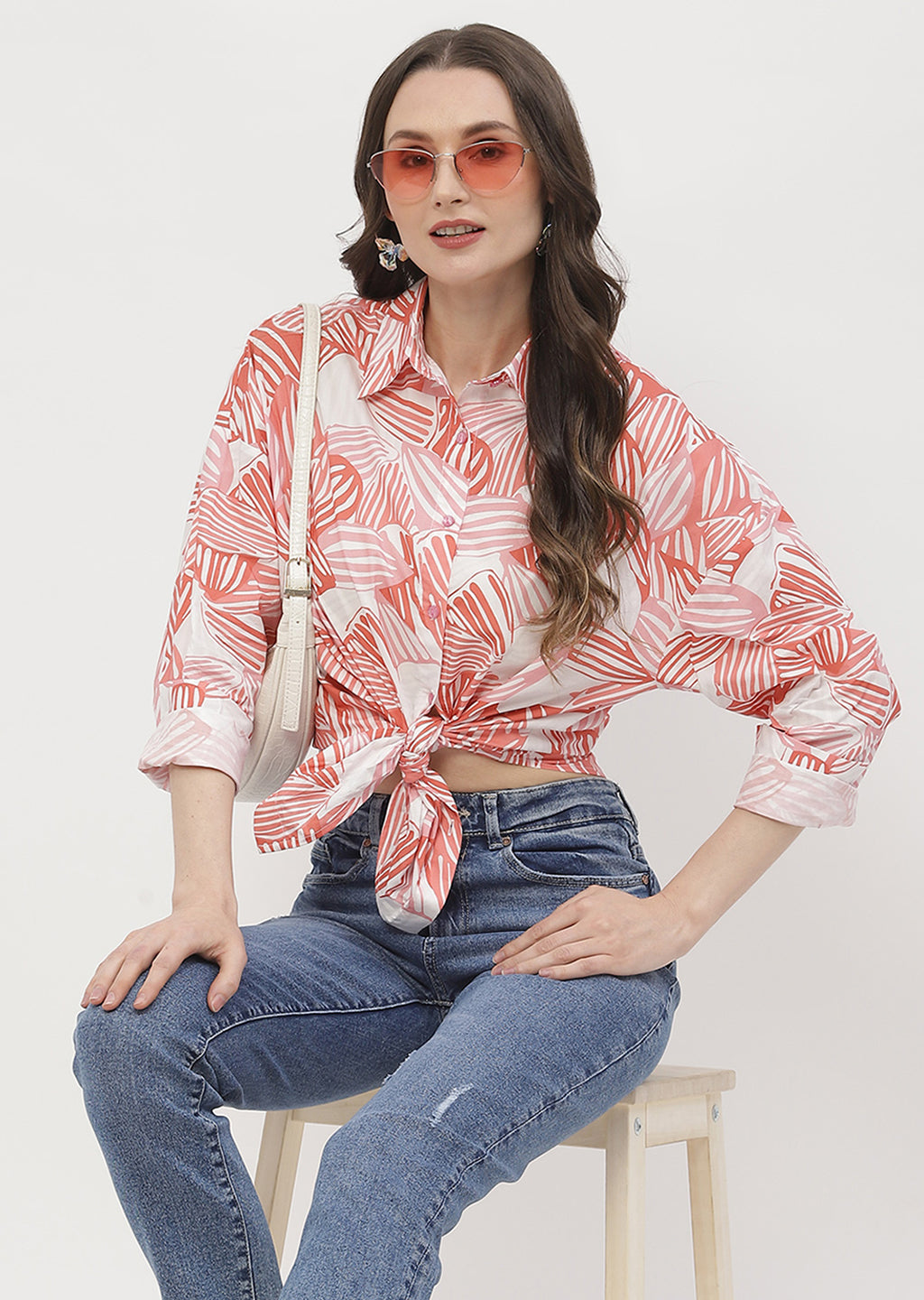 Madame Abstract Print Brick Orange Regular Shirt