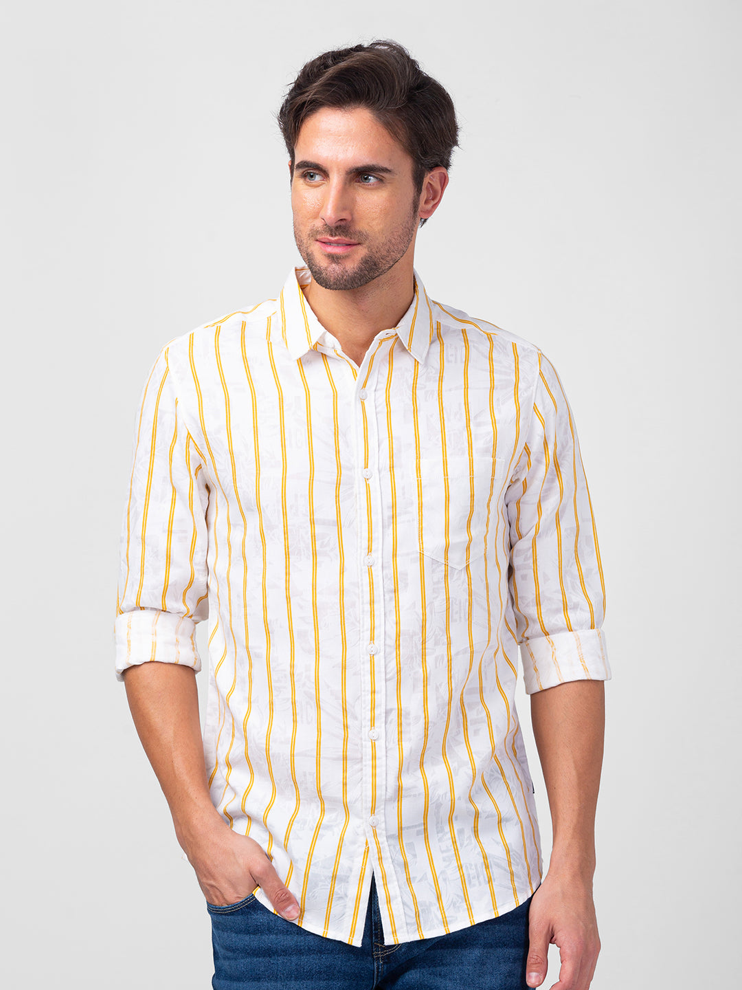 Spykar Mens Casual Shirt F/S Mshst1Bc192 Chrome Yellow