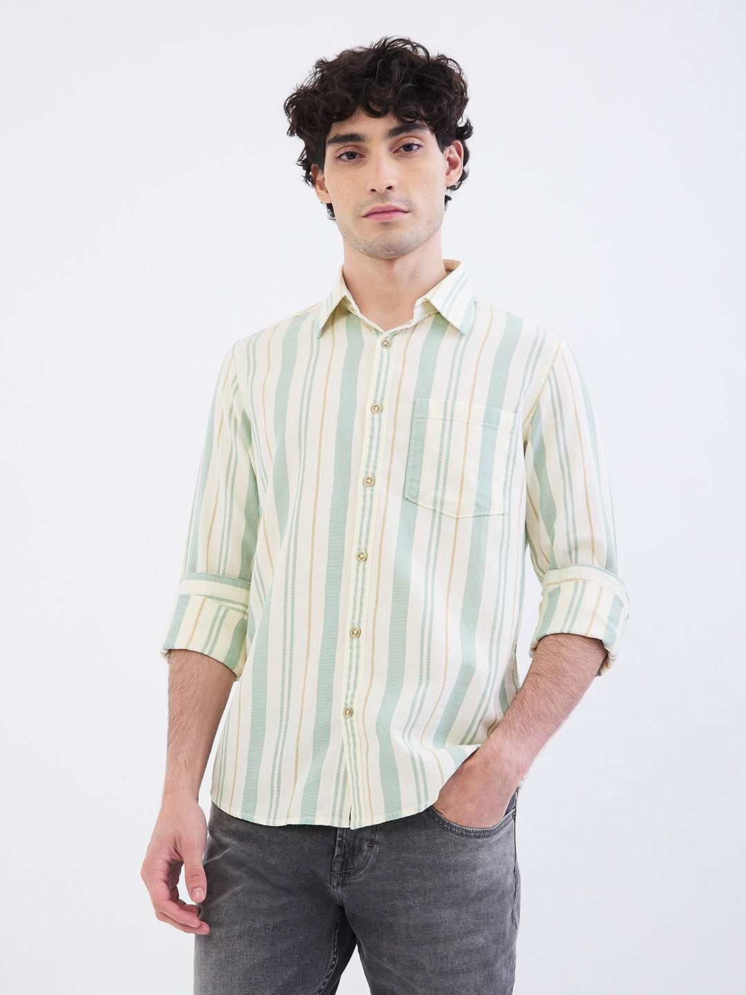 SPYKAR MENS CASUAL SHIRT F/S MSHST2BE063 GRANITE GREEN