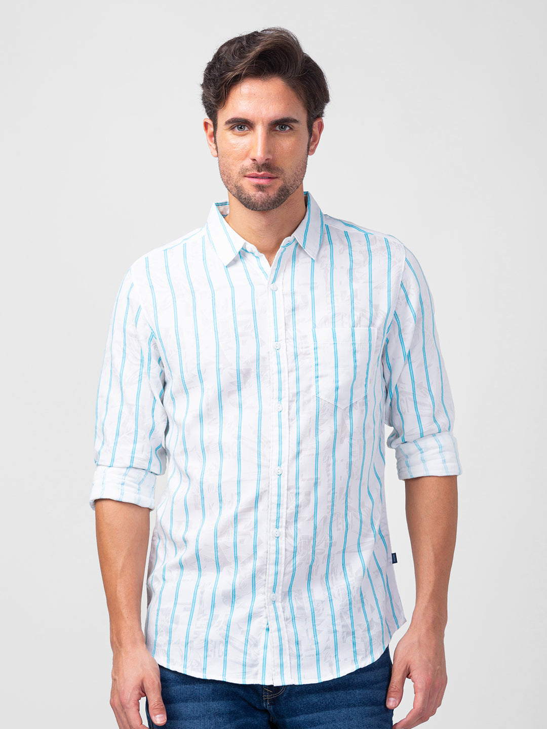 Spykar Mens Casual Shirt F/S Mshst1Bc192 Cool Blue