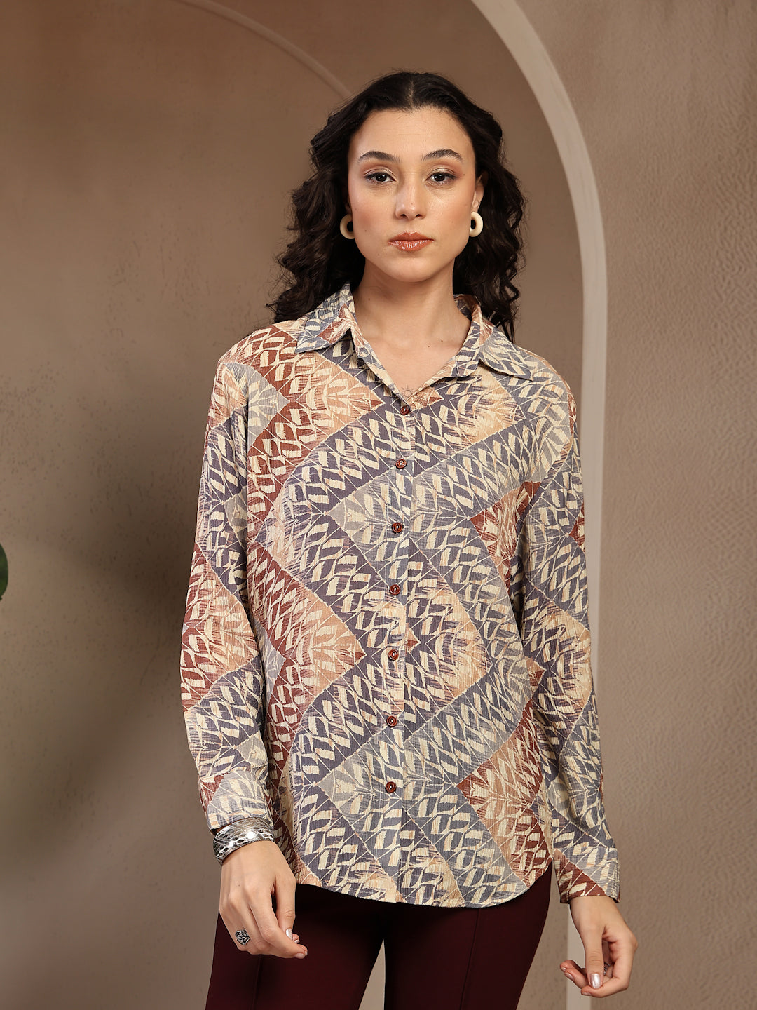 GIPSY LADIES WESTERN SHIRT F/S 6SHR252027 BRN MC BROWN
