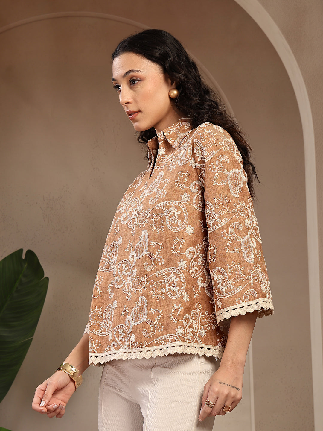 Gipsy Beige Embroidered Rayon Tunic