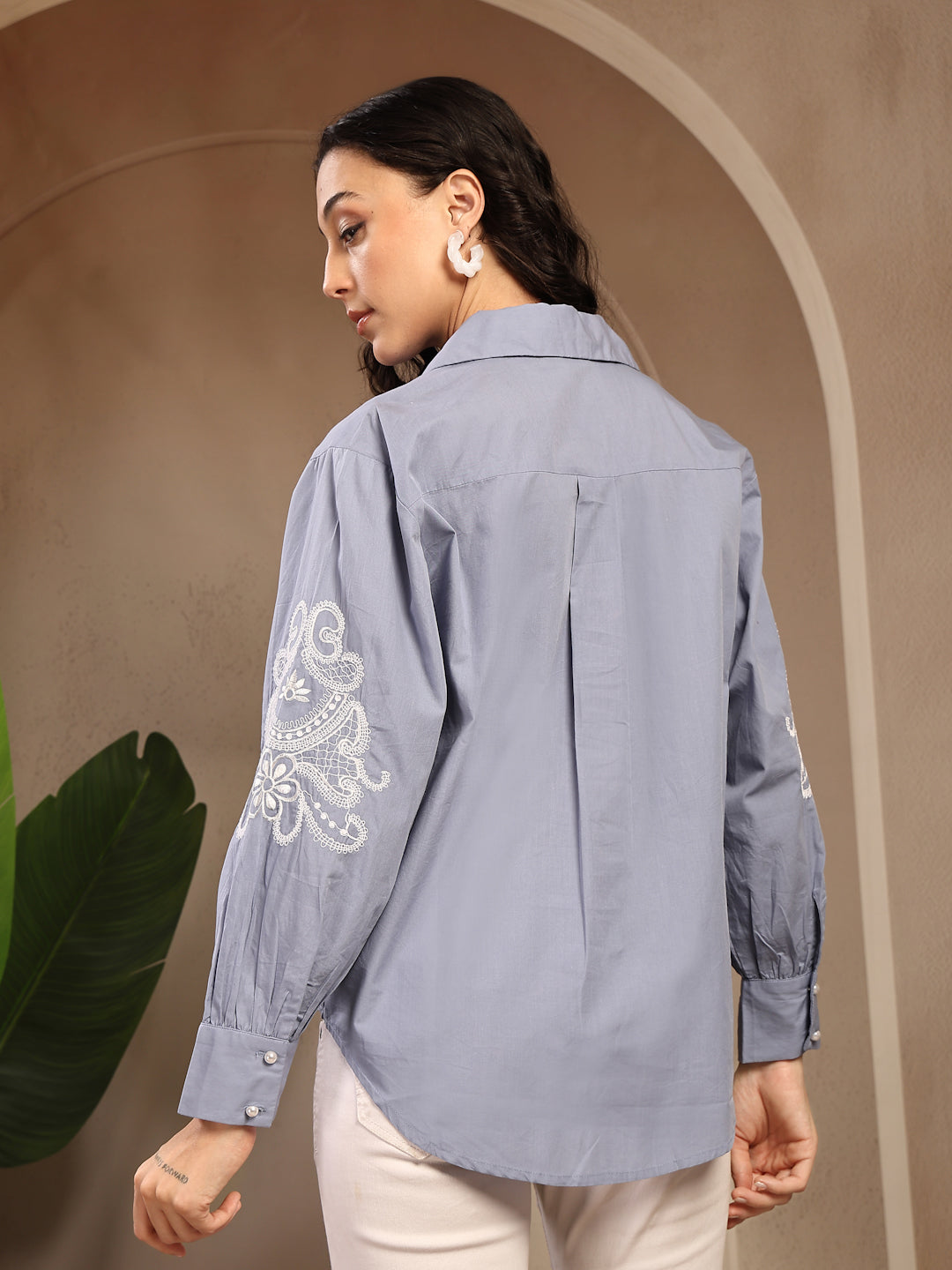 Gipsy Blue Embroidered Cotton Shirt