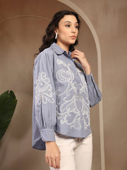 Gipsy Blue Embroidered Cotton Shirt