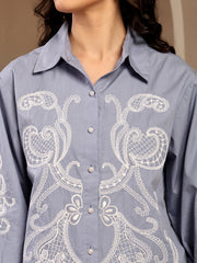 Gipsy Blue Embroidered Cotton Shirt