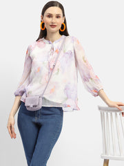 Madame Tie-Up Neck Off-White Floral Top