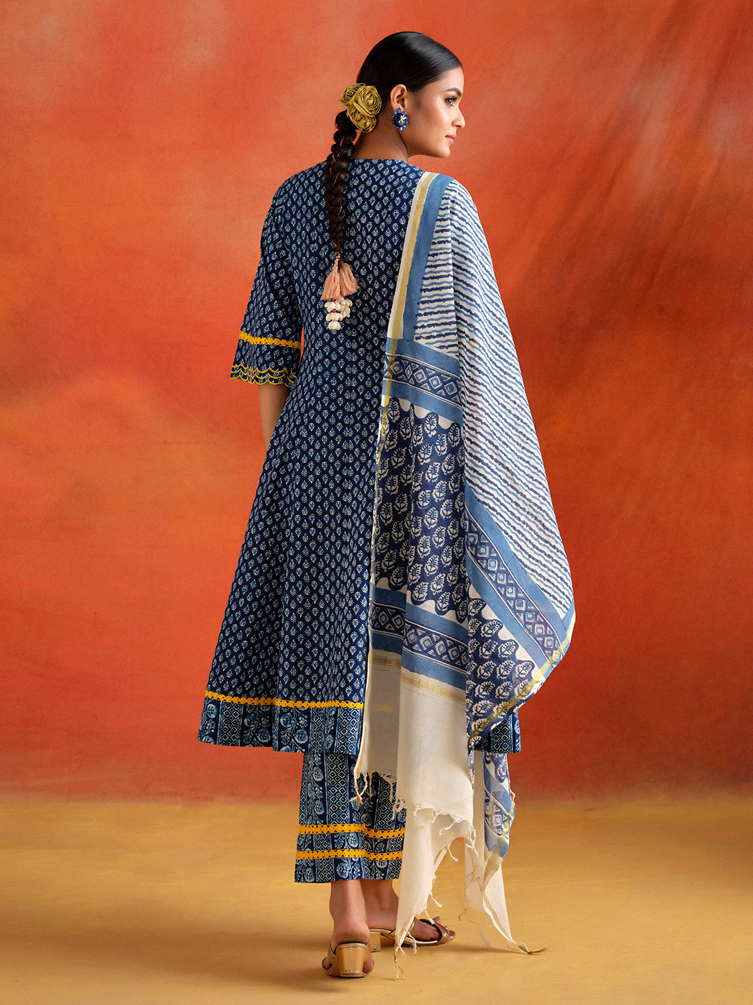 Indigo Blue Indigo Mirror Work Anarkali Kurta Set With Dupatta