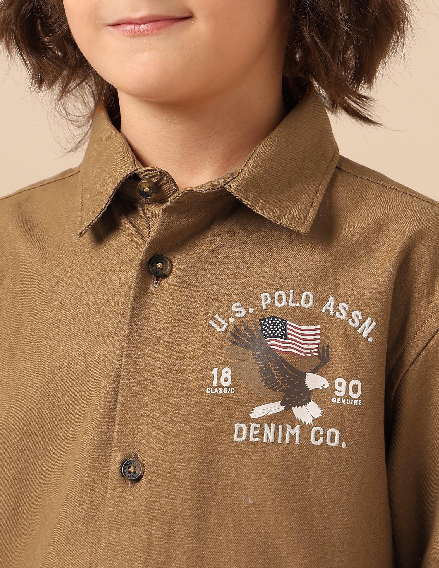 U.S. Polo boys' shirt for kids, long sleeve, casual style, light blue color, perfect for boys' upper wear.