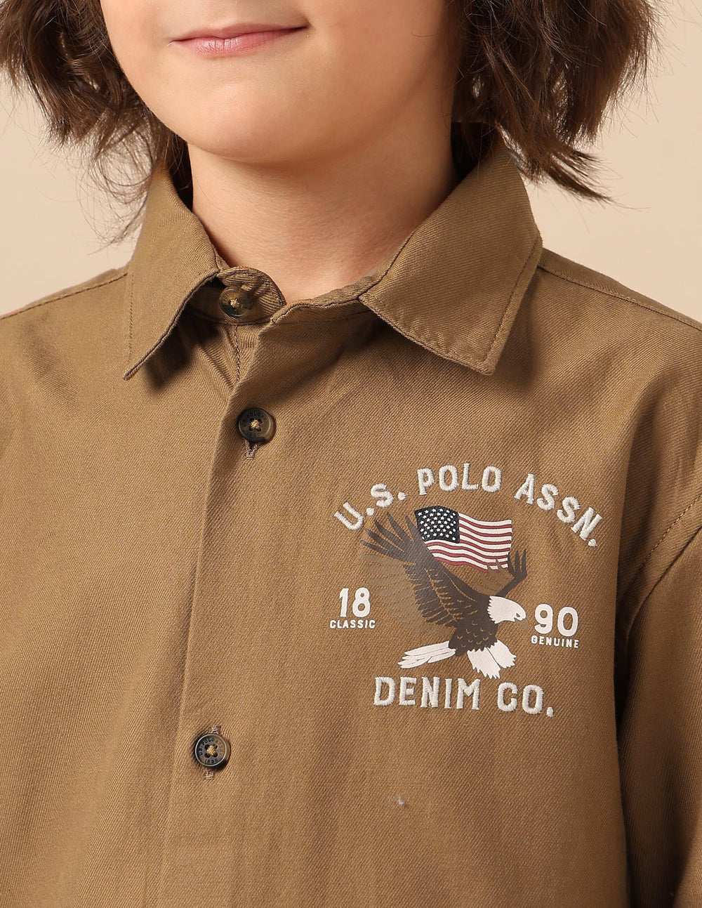 U.S. Polo boys' shirt for kids, long sleeve, casual style, light blue color, perfect for boys' upper wear.
