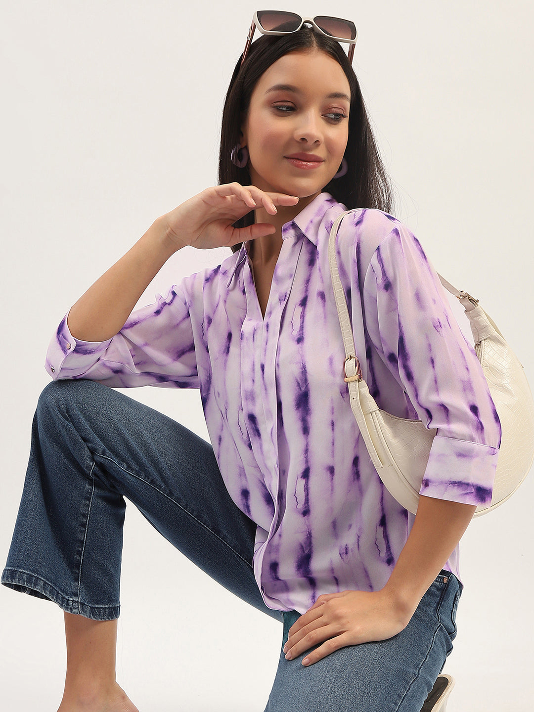 Madame Printed Full Sleeve Purple Shirt