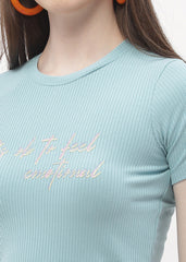 Madame Typography Powder Blue Crop T-Shirt