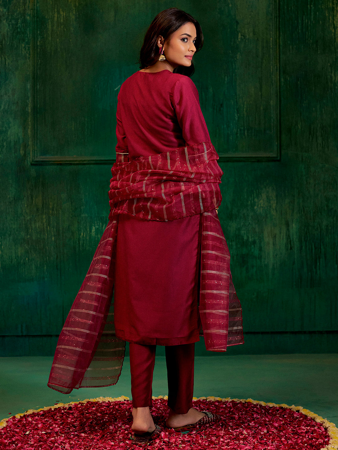 Jaipur Kurti Ladies Western Kurti 3Pcs Set 1C23Kptdr0010 Mehroon