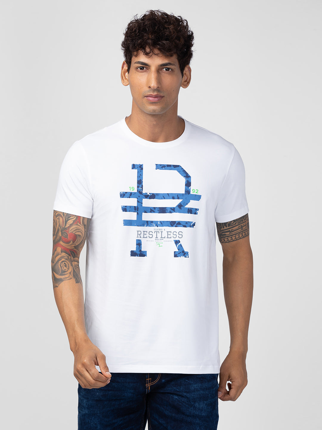 Spykar Mens T-Shirt H/S Mktcp1Bc120 White