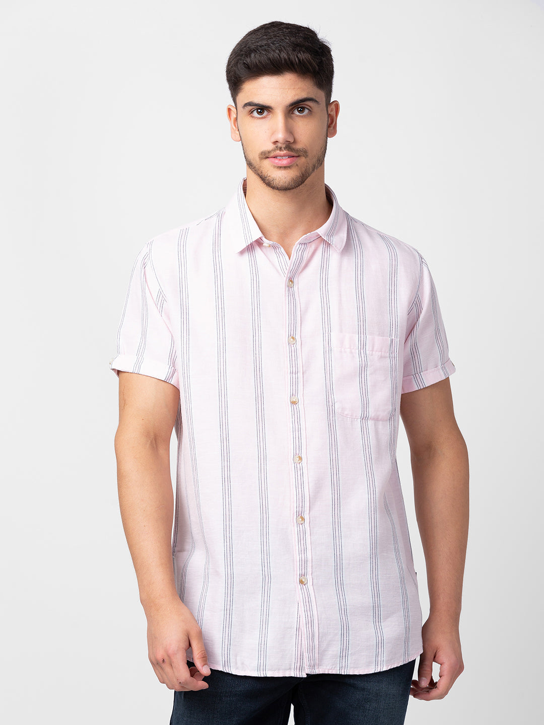 Spykar Mens Casual Shirt F/S Mshst1Bc184 Light Peach