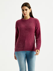 Women'S Solid Maroon Crew Neck Sweater
