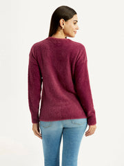 Women'S Solid Maroon Crew Neck Sweater