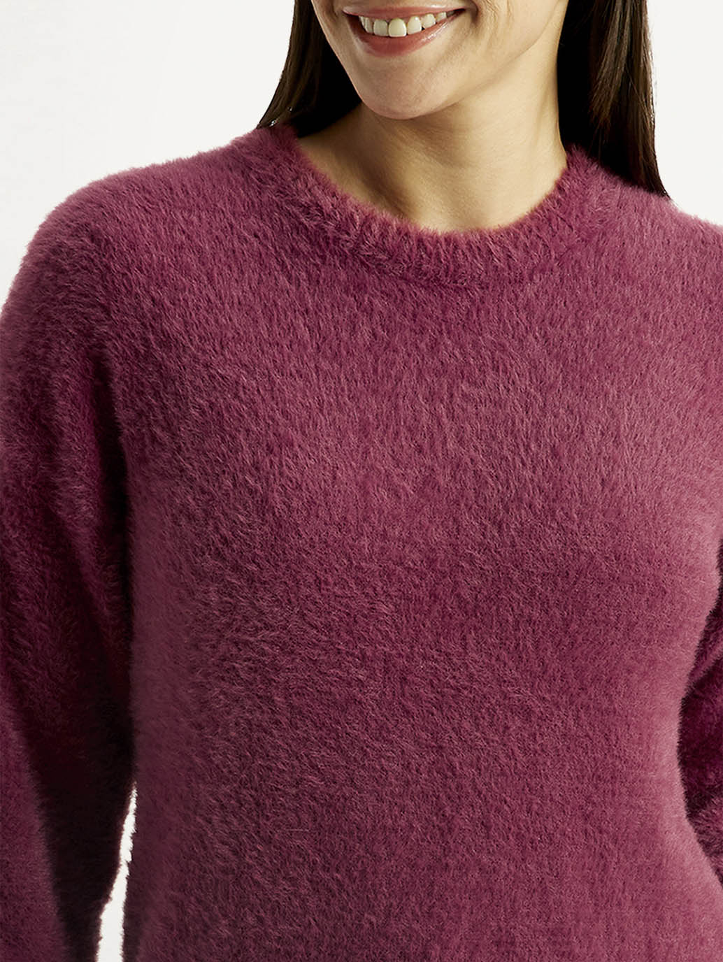 Women'S Solid Maroon Crew Neck Sweater