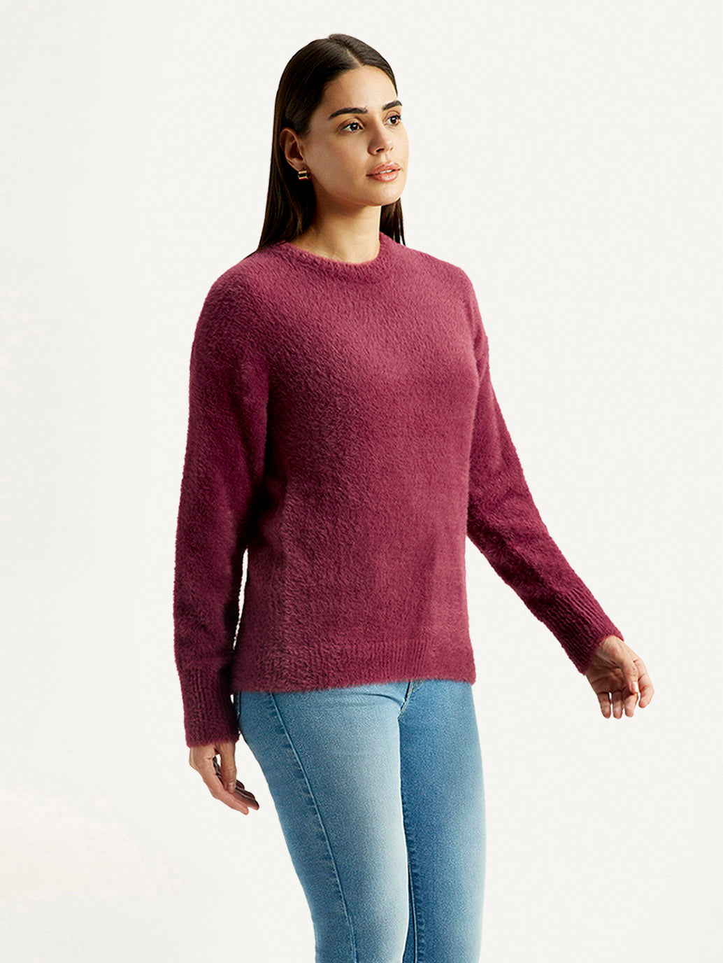 Women'S Solid Maroon Crew Neck Sweater