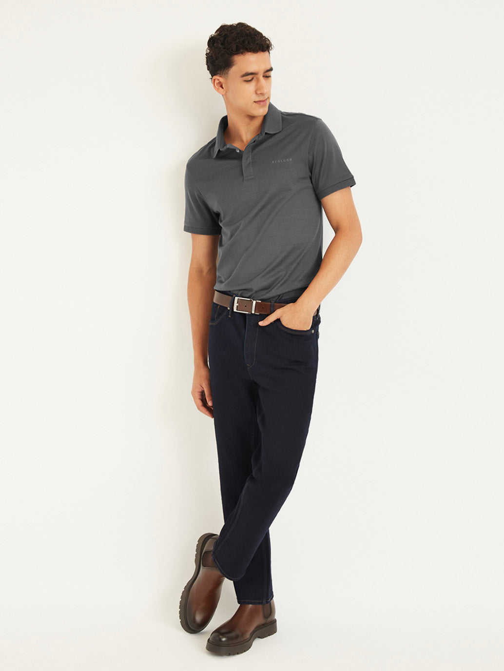 Men'S Redloop Solid Slim Fit Polo T-Shirt