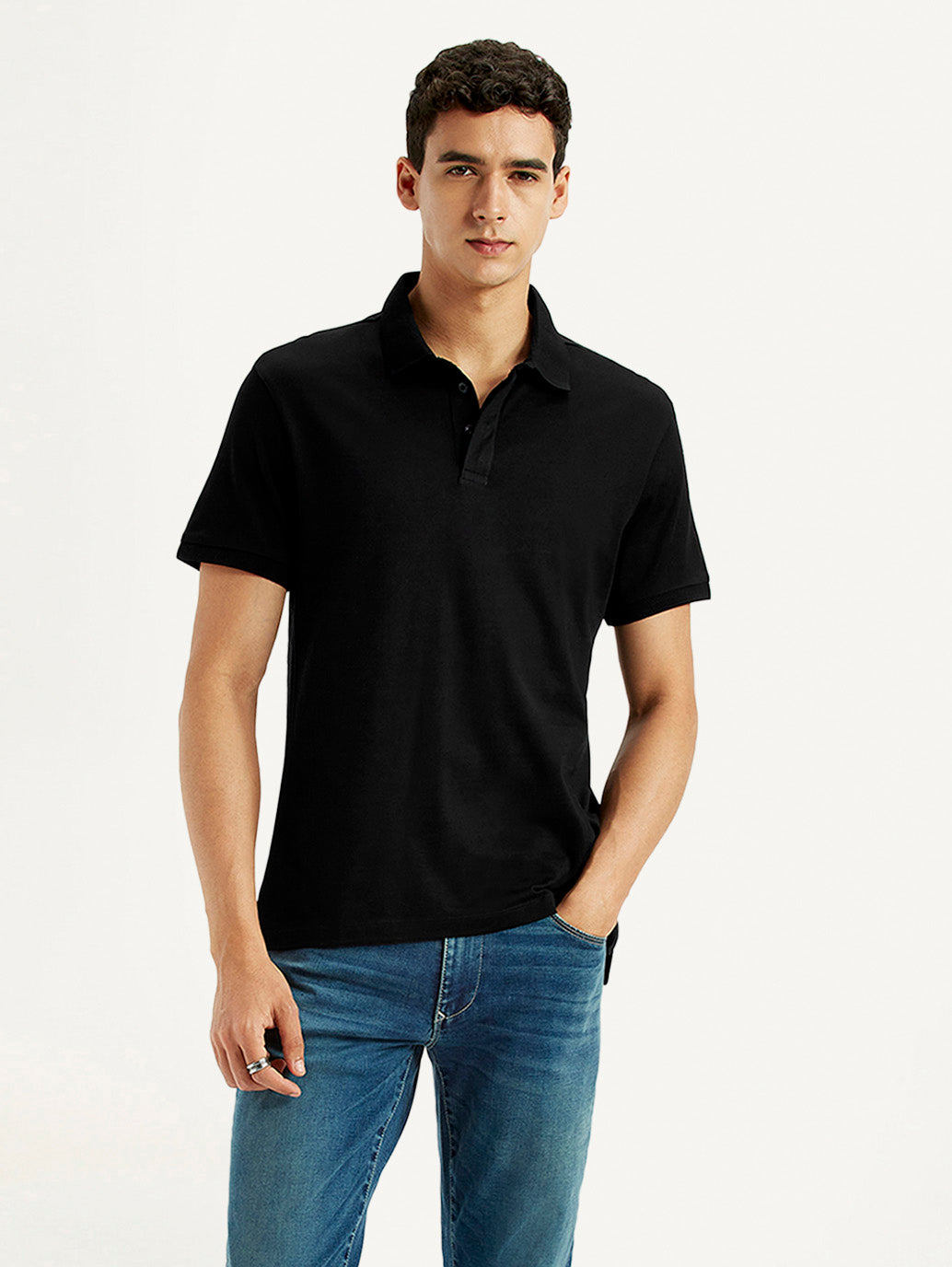 Men'S Redloop Solid Black Slim Fit Polo T-Shirt - Goyalsons ShopMax
